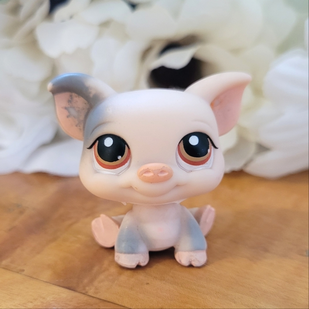 Littlest Pet Shop LPS #229 Pink Grey Pig Brown Eyes 2005 Hasbro